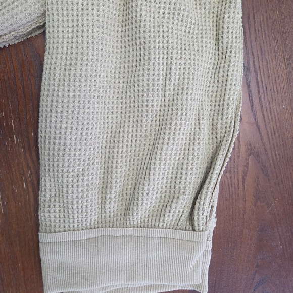 POL light tan Peace Sign Patchwork long sleeve boho hippie top Size Large - Picture 6 of 10